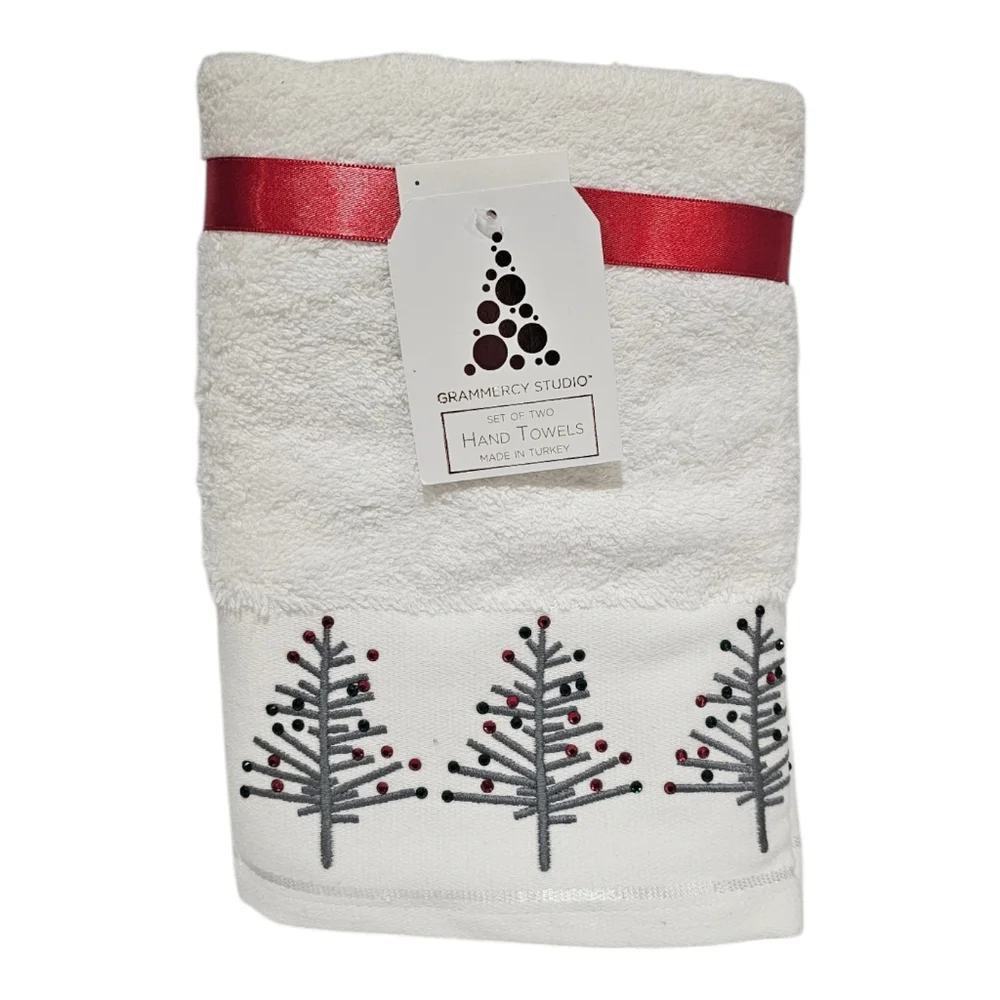 Set Of 2 Gramercy Studio Jeweled Christmas Tree Hand Towels